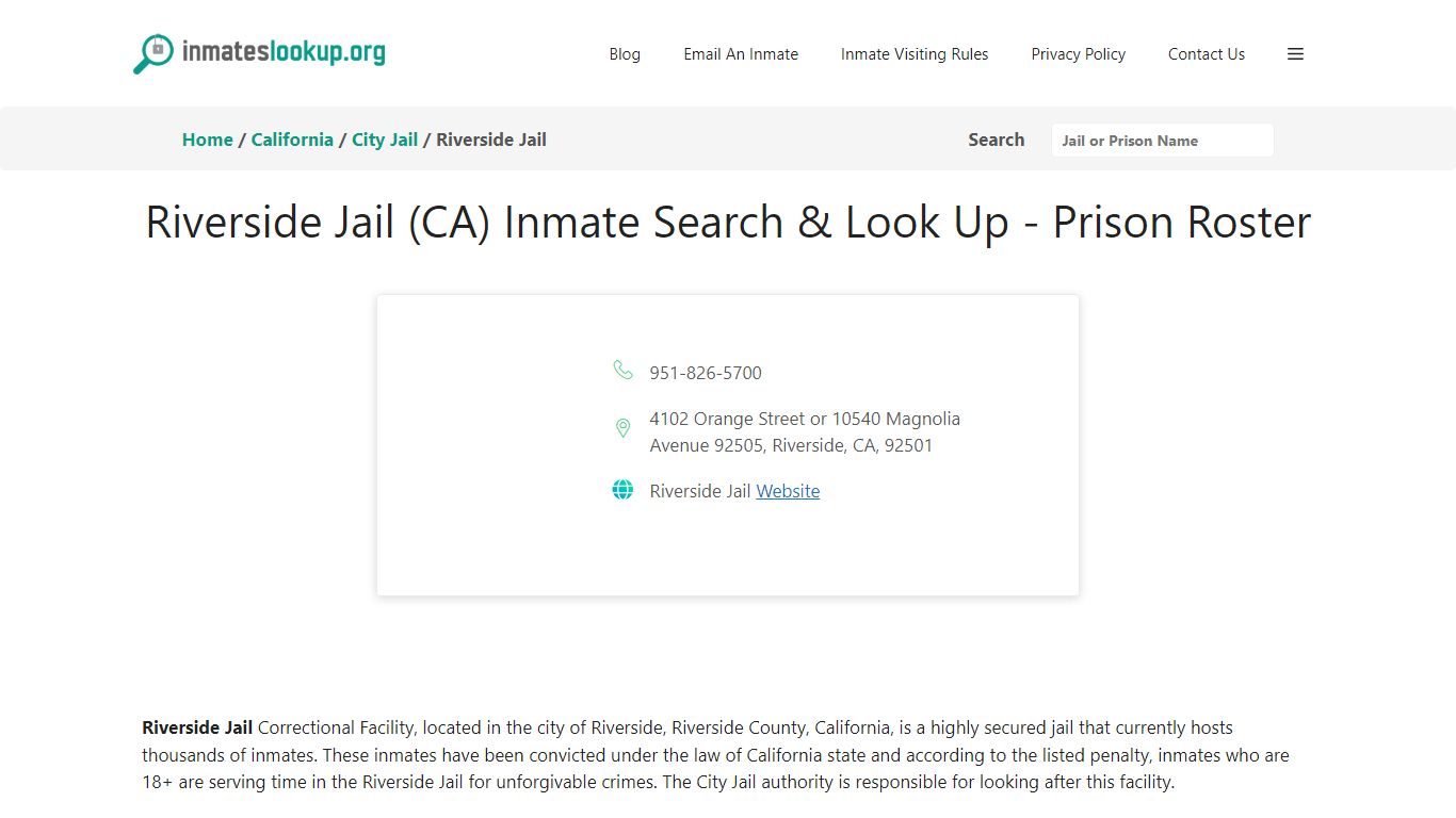 Riverside Jail (CA) Inmate Search & Look Up - Prison Roster